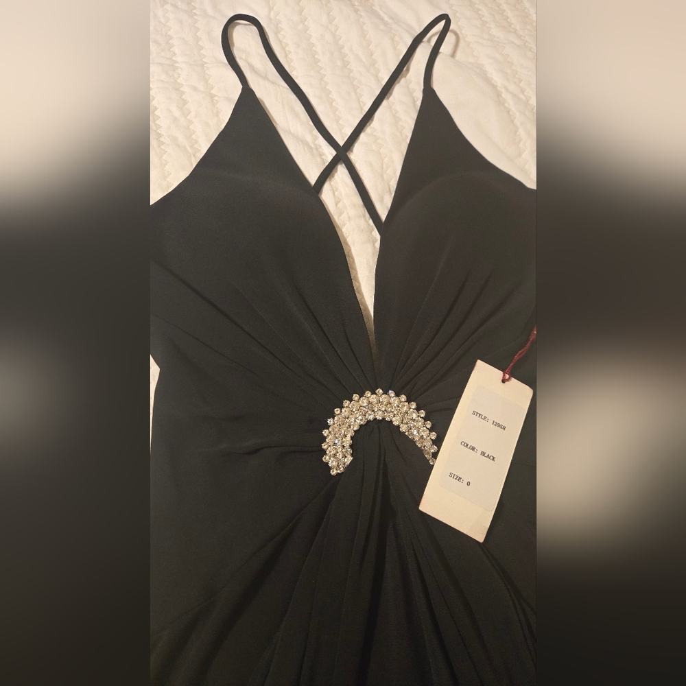 La Femme Black Backless Dress with Embellishment